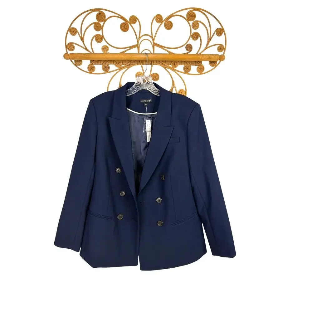 NEW J.Crew Double-breasted blazer in four-season stretch Navy Blue 6